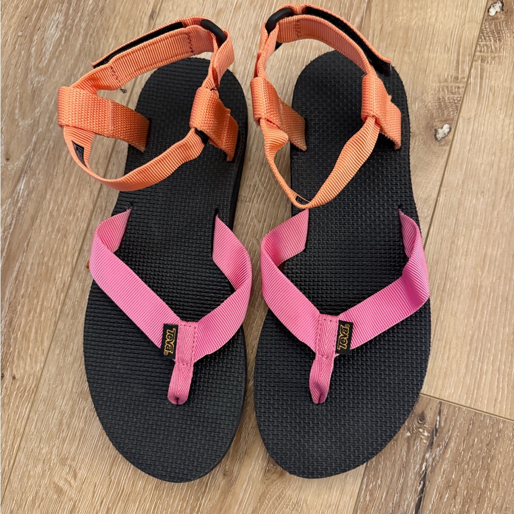 Teva Sandals with Black Soles and Pink-Orange Straps